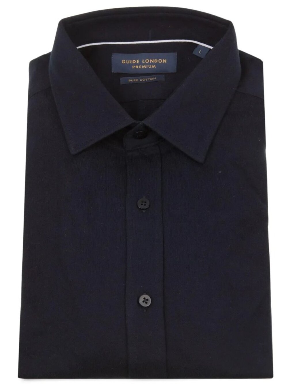 Guide London Navy Pique Knit Long Sleeve Button Up
